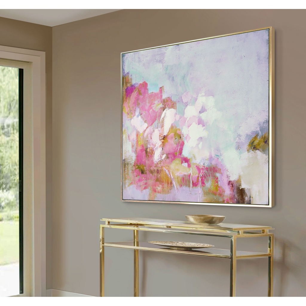 Pink flowers canvas abstract wall art for dining room