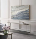 Modern mosaic wall art with abstract wave design in grey, silver, and cream colors on canvas