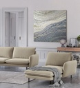 Modern mosaic wall art with abstract wave design in grey, silver, and cream colors on canvas