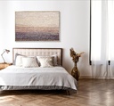 Modern abstract landscape mosaic art in pastel tones with gold and pearl shimmer on large horizontal canvas