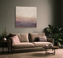 Modern abstract landscape mosaic art in pastel tones with gold and pearl shimmer on large horizontal canvas