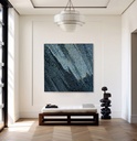 Blue mosaic wall art with abstract textured design in dark blue and teal tones, modern home decor.