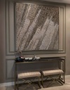 Geometric mosaic wall art with low-contrast brown and beige tones