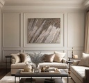 Geometric mosaic wall art with low-contrast brown and beige tones