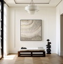 Gold and beige mosaic wall art with flowing wave patterns and metallic shine, perfect for modern luxury home decor