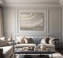 Gold and beige mosaic wall art with flowing wave patterns and metallic shine, perfect for modern luxury home decor