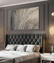 Large beige mosaic wall art on canvas with intertwining blue and green accents and shimmering gold and copper highlights, perfect for modern interiors