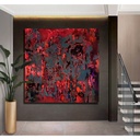 RED and black abstract art, red canvas painting