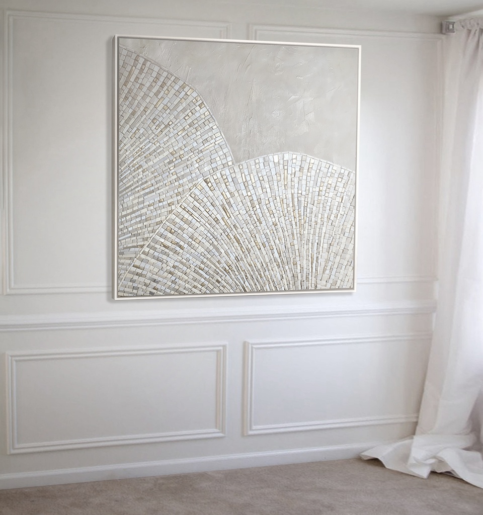 Cream Ivory Gold Abstract Mosaic Art | Elegant Neutral Wall Decor