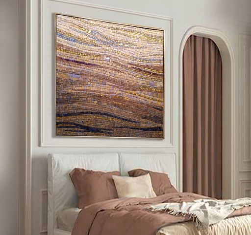 Terracotta and Gold Mosaic Wall Art – Wide Abstract Canvas for Warm Interiors