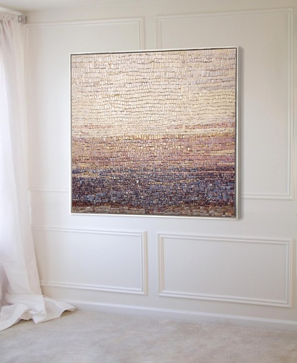 Modern Abstract Landscape Mosaic – Large Pastel Wall Art with Gold