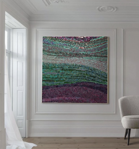 Green and Purple Abstract Mosaic Art | Large Custom Wall Decor