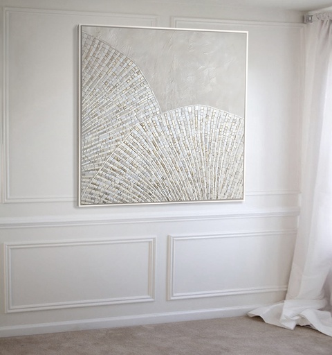 Cream Ivory Gold Abstract Mosaic Art | Elegant Neutral Wall Decor