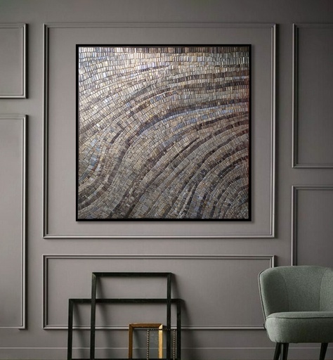Earth Tones Mosaic Wall Art – Textured Taupe and Blue Abstract Canvas